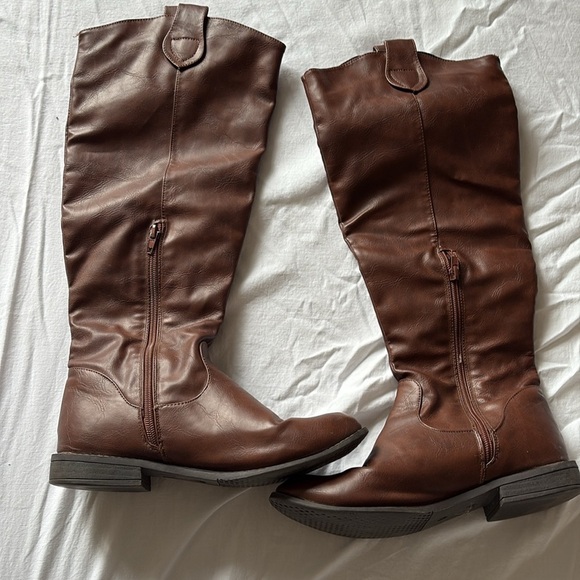 Ardene Brown Knee High Cowboy Boots | Fall Western Trend Faux Leather Size 6 - Picture 3 of 6